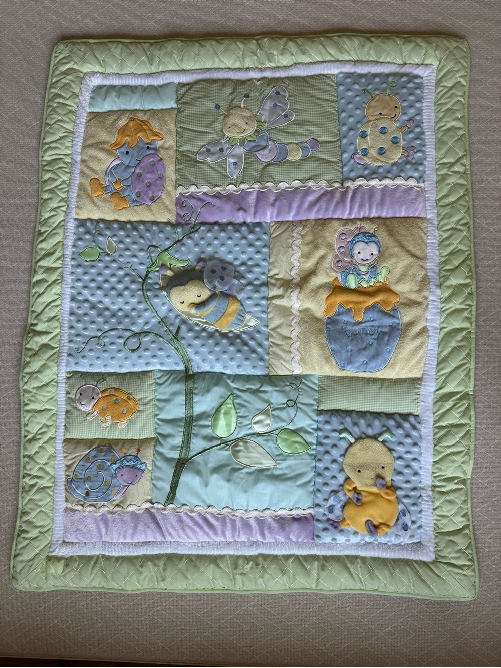 Vintage Pastel Baby Bug Patchwork Quilted Baby Blanket